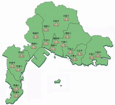 蒲郡市の小学校分布図