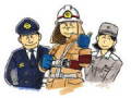 消防士3人のイラストです。