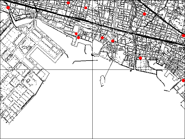 蒲郡南地区の各基準点の位置を示した地図