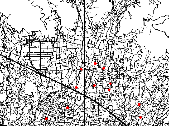 蒲郡北地区の各基準点の位置を示した地図