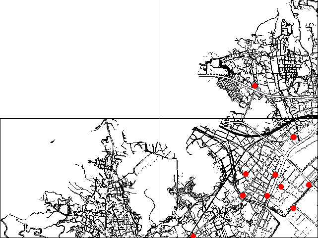 拾石地区の各基準点の位置を示した地図