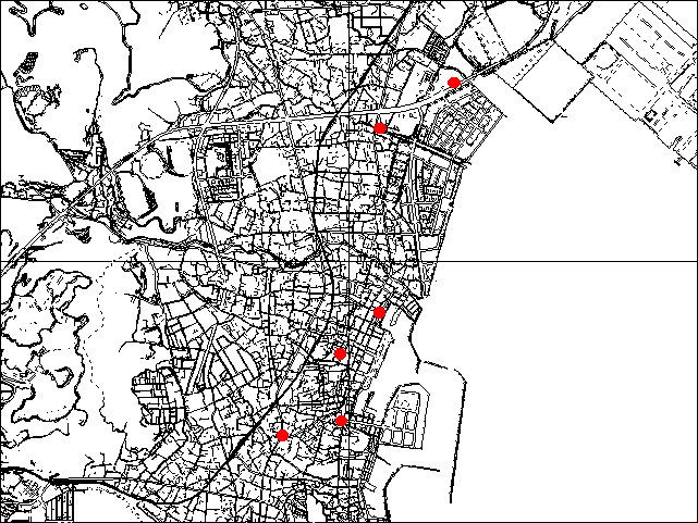 形原地区の各基準点の位置を示した地図