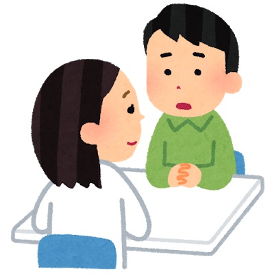 病院の相談窓口で相談する人のイラスト