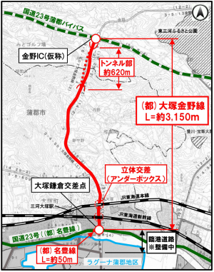 大塚金野線などの位置図