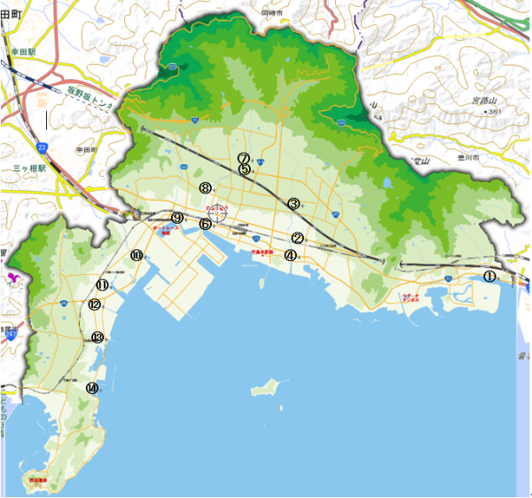 河川水質調査の調査地点です。