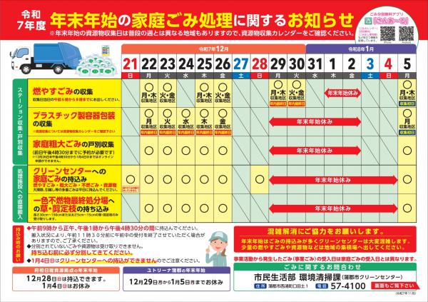 R7年末年始の家庭ごみ処理に関するお知らせ