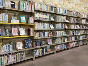 この写真はヤングアダルトコーナーの棚の様子です