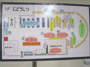 児童室の壁に貼られた大きな配架図